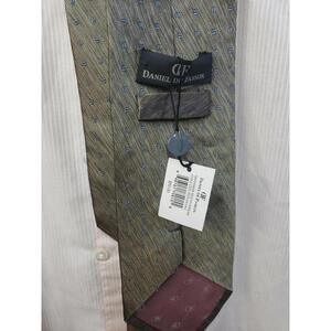 Daniel De Fasson Tie Classy Copper Blue prints Silk 57"x4" Hand Made NWT $50 #C